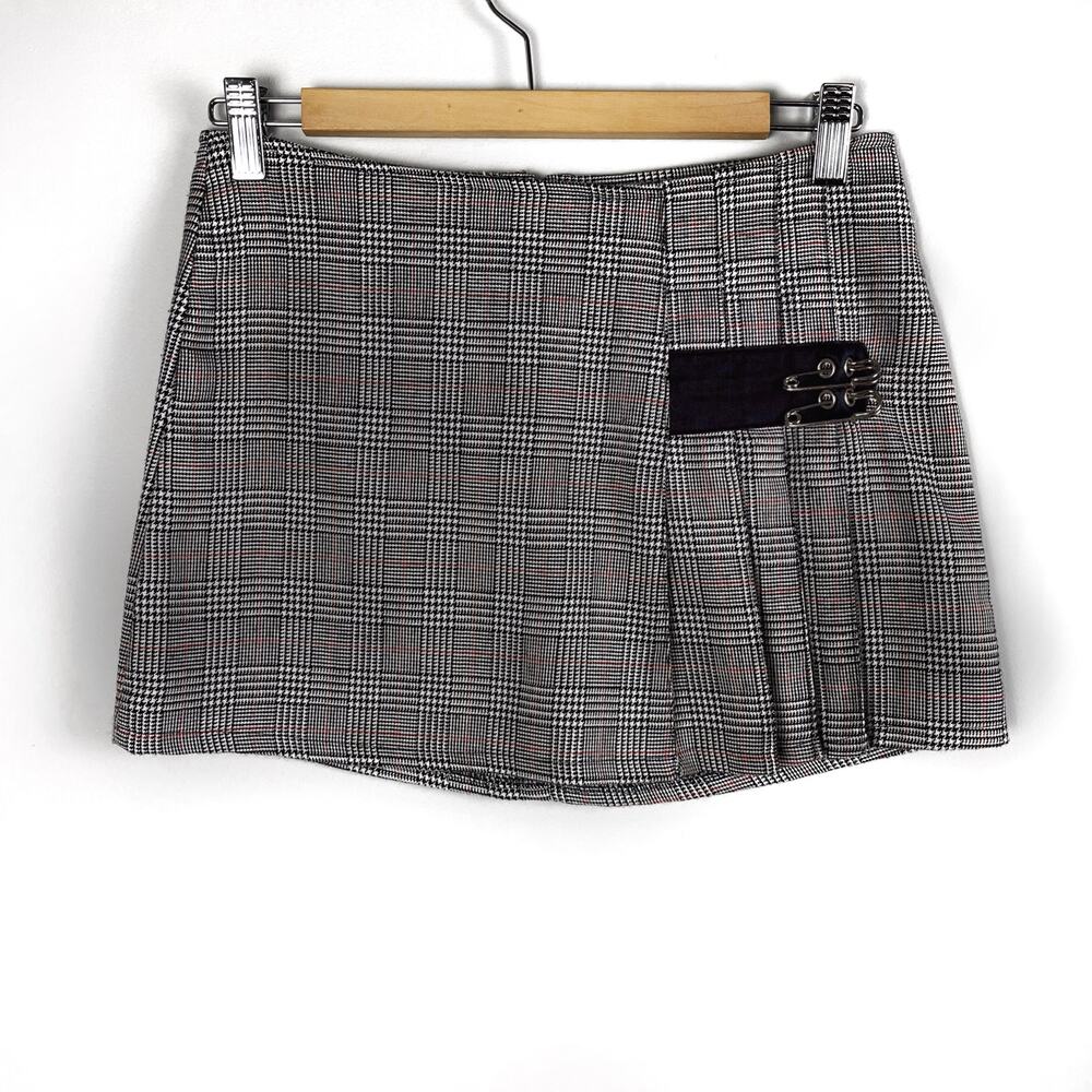 Y2K Serious Los Angeles Plaid Houndstooth Mini Skirt Small Vintage LA Clothing